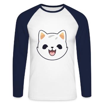 Asian Cat Colorful Cartoon Watercolor Illustration - Unisex Long Sleeve Baseball T-Shirt - white/navy - Front - Nik (191cm)
