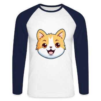 Bambino Katze Cartoon Aquarell Illustration - Unisex Baseballshirt langarm - Weiß/Navy - Vorne - Nik (191cm)