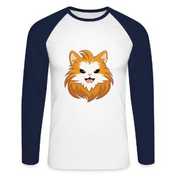 Chat allemand à poil long dessin animé aquarelle Clipart - T-shirt baseball manches longues Homme - blanc/marine - Devant - Nik (191cm)
