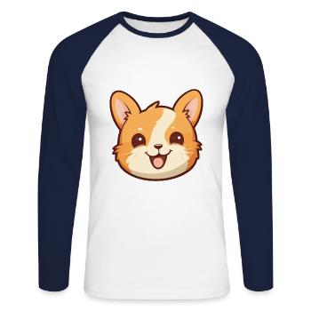 Illustration aquarelle de dessin animé de chat de Chypre - T-shirt baseball manches longues Homme - blanc/marine - Devant - Nik (191cm)