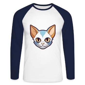 Illustration à l’aquarelle de dessin animé de chat javanais - T-shirt baseball manches longues Homme - blanc/marine - Devant - Nik (191cm)
