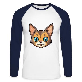 Somali Shorthair chat dessin animé aquarelle Clipart - T-shirt baseball manches longues Homme - blanc/marine - Devant - Nik (191cm)