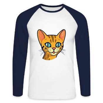 Ocicat chat domestique dessin animé aquarelle Clipart - T-shirt baseball manches longues Homme - blanc/marine - Devant - Nik (191cm)