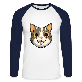 Chat brésilien à poil court dessin animé aquarelle Clipart - T-shirt baseball manches longues Homme - blanc/marine - Devant - Nik (191cm)