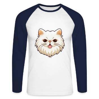 Perserkatze Karikatur Aquarell Illustration - Unisex Baseballshirt langarm - Weiß/Navy - Vorne - Nik (191cm)