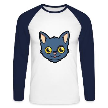 Illustration à l’aquarelle de dessin animé de chat de Bombay - T-shirt baseball manches longues Homme - blanc/marine - Devant - Nik (191cm)