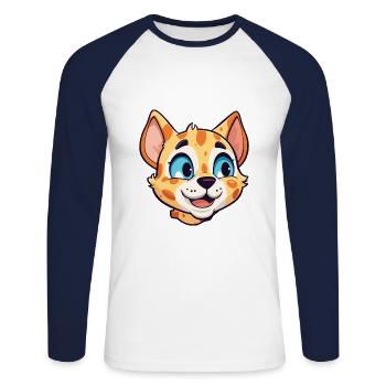 Ocicat Illustration Aquarelle De Dessin Animé Coloré - T-shirt baseball manches longues Homme - blanc/marine - Devant - Nik (191cm)