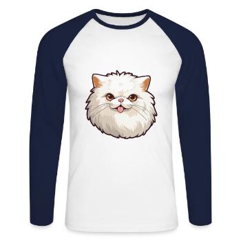 Perserkatze Karikatur Aquarell Illustration - Unisex Baseballshirt langarm - Weiß/Navy - Vorne - Nik (191cm)