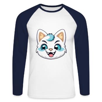 Hantilly Tiffany Cat Cartoon Watercolor Clipart - Unisex Long Sleeve Baseball T-Shirt - white/navy - Front - Nik (191cm)
