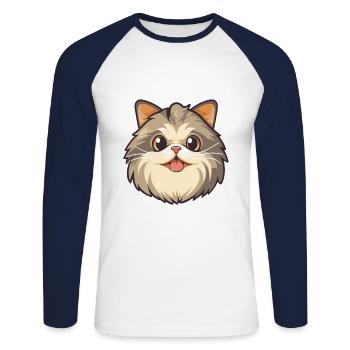 Sibirische Katze Karikatur Aquarell Illustration - Unisex Baseballshirt langarm - Weiß/Navy - Vorne - Nik (191cm)