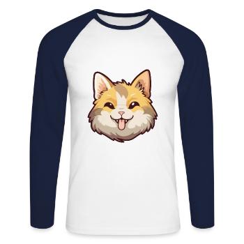 Illustration à l’aquarelle de dessin animé de chat de Chypre - T-shirt baseball manches longues Homme - blanc/marine - Devant - Nik (191cm)
