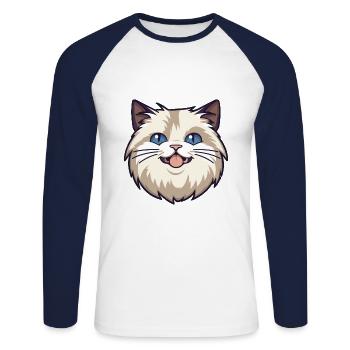 Ragdoll Katze Cartoon Aquarell Illustration - Unisex Baseballshirt langarm - Weiß/Navy - Vorne - Nik (191cm)
