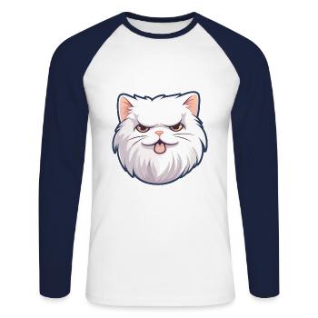 Weiße Langhaar Perserkatze Karikatur Aquarell Kunst - Unisex Baseballshirt langarm - Weiß/Navy - Vorne - Nik (191cm)