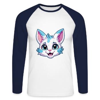 Australien tacheté brume chat dessin animé Art de l’aquarelle - T-shirt baseball manches longues Homme - blanc/marine - Devant - Nik (191cm)