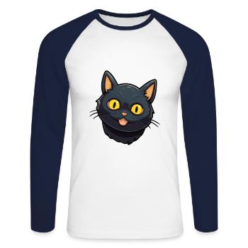 Illustration à l’aquarelle de dessin animé de chat de Bombay - T-shirt baseball manches longues Homme - blanc/marine - Devant - Nik (191cm)