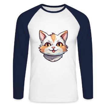 Hauskatze Cartoon Aquarell Illustration - Unisex Baseballshirt langarm - Weiß/Navy - Vorne - Nik (191cm)