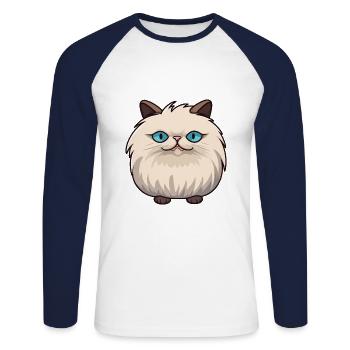 Illustration à l’aquarelle de dessin animé de chat de l’Himalaya - T-shirt baseball manches longues Homme - blanc/marine - Devant - Nik (191cm)