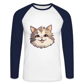 Ragamuffin chat dessin animé illustration à l’aquarelle - T-shirt baseball manches longues Homme - blanc/marine - Devant - Nik (191cm)