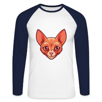 Illustration à l’aquarelle de dessin animé Devon Rex chat rouge - T-shirt baseball manches longues Homme - blanc/marine - Devant - Nik (191cm)