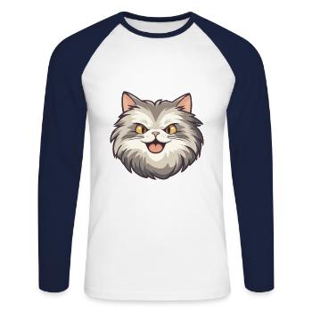 Sibirische Katze Karikatur Aquarell Illustration - Unisex Baseballshirt langarm - Weiß/Navy - Vorne - Nik (191cm)