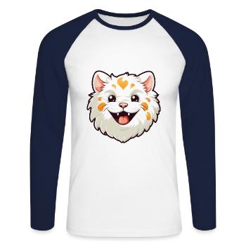 Laperm chat dessin animé aquarelle illustration - T-shirt baseball manches longues Homme - blanc/marine - Devant - Nik (191cm)