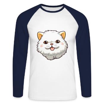 Selkirk Rex Cat Cartoon Illustration à l’aquarelle - T-shirt baseball manches longues Homme - blanc/marine - Devant - Nik (191cm)