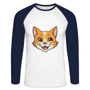 German Rex Cat Cartoon Watercolor Illustration - Unisex Long Sleeve Baseball T-Shirt - white/navy - Front - Nik (191cm)