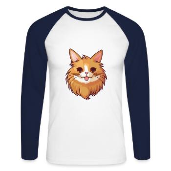 Somali Katze Cartoon Aquarell Illustration - Unisex Baseballshirt langarm - Weiß/Navy - Vorne - Nik (191cm)