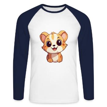 Illustration d’aquarelle de dessin animé de bébé chat mignon - T-shirt baseball manches longues Homme - blanc/marine - Devant - Nik (191cm)