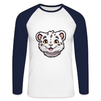 Léopard des neiges bébé chat dessin animé aquarelle Clipart - T-shirt baseball manches longues Homme - blanc/marine - Devant - Nik (191cm)