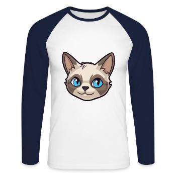 Siamkatze Karikatur Aquarell Illustration - Unisex Baseballshirt langarm - Weiß/Navy - Vorne - Nik (191cm)