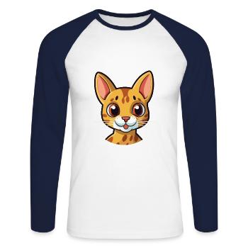 Ocicat Illustration Aquarelle De Dessin Animé Coloré - T-shirt baseball manches longues Homme - blanc/marine - Devant - Nik (191cm)
