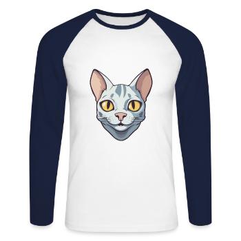 Illustration à l’aquarelle de dessin animé de chat Mau égyptien - T-shirt baseball manches longues Homme - blanc/marine - Devant - Nik (191cm)