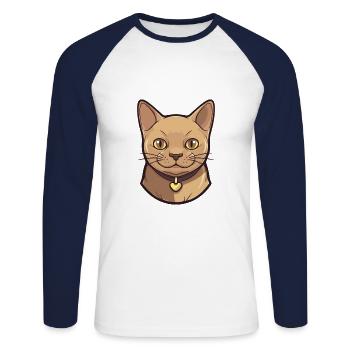 Burmese Cat Cartoon Watercolor Illustration - Unisex Long Sleeve Baseball T-Shirt - white/navy - Front - Nik (191cm)