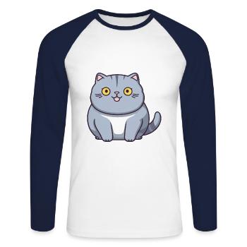 Britisch Kurzhaar Katze Karikatur Aquarell Clipart - Unisex Baseballshirt langarm - Weiß/Navy - Vorne - Nik (191cm)