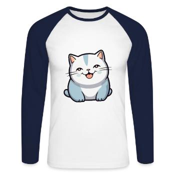 Britische Falte Kurzhaar Katze Karikatur Aquarell Kunst - Unisex Baseballshirt langarm - Weiß/Navy - Vorne - Nik (191cm)