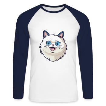 Illustration d’aquarelle de dessin animé de chat de Birmanie - T-shirt baseball manches longues Homme - blanc/marine - Devant - Nik (191cm)