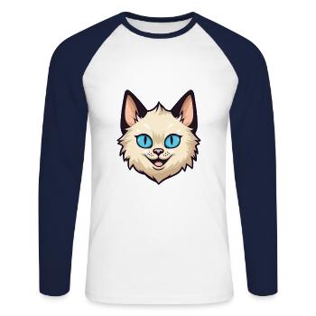 Balinesische Katze Cartoon Aquarell Illustration - Unisex Baseballshirt langarm - Weiß/Navy - Vorne - Nik (191cm)