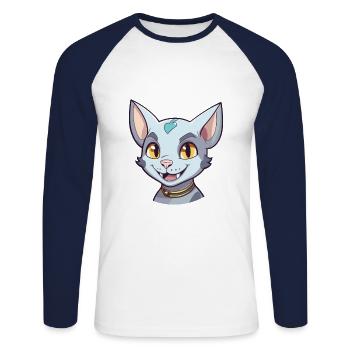 Arabian Egyptian Mau Cat Cartoon Watercolor Art - Unisex Long Sleeve Baseball T-Shirt - white/navy - Front - Nik (191cm)