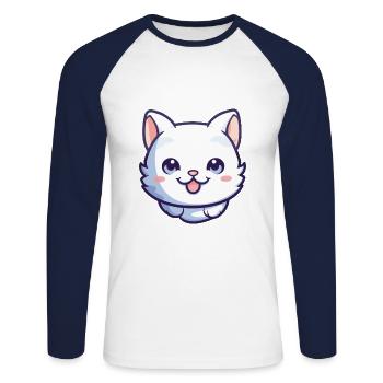 Bambino Katze Cartoon Aquarell Illustration - Unisex Baseballshirt langarm - Weiß/Navy - Vorne - Nik (191cm)