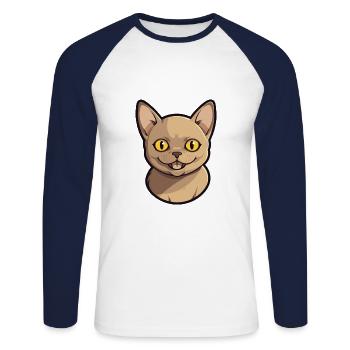 Burmese Cat Cartoon Watercolor Illustration - Unisex Long Sleeve Baseball T-Shirt - white/navy - Front - Nik (191cm)