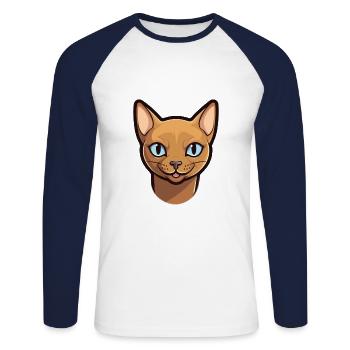 European Burmese Cat Cartoon Watercolor Clipart - Unisex Long Sleeve Baseball T-Shirt - white/navy - Front - Nik (191cm)