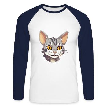 Illustration à l’aquarelle de dessin animé de chat Mau égyptien - T-shirt baseball manches longues Homme - blanc/marine - Devant - Nik (191cm)