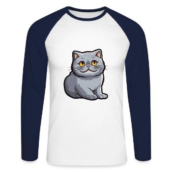 Britische Falte Kurzhaar Katze Karikatur Aquarell Kunst - Unisex Baseballshirt langarm - Weiß/Navy - Vorne - Nik (191cm)