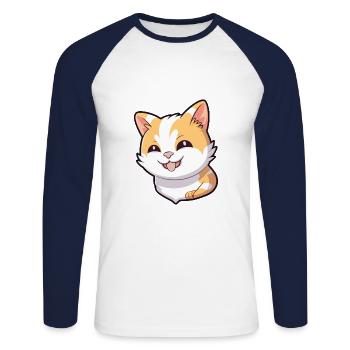 Japonais Bobtail chat dessin animé aquarelle Clipart - T-shirt baseball manches longues Homme - blanc/marine - Devant - Nik (191cm)