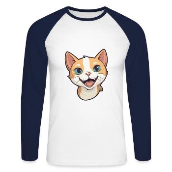German Rex Cat Cartoon Watercolor Illustration - Unisex Long Sleeve Baseball T-Shirt - white/navy - Front - Nik (191cm)