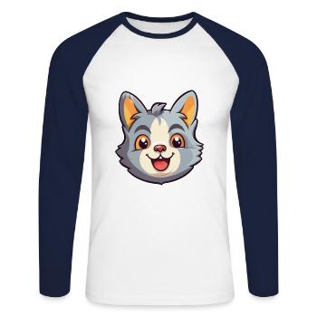 Hauskatze Cartoon Aquarell Illustration - Unisex Baseballshirt langarm - Weiß/Navy - Vorne - Nik (191cm)