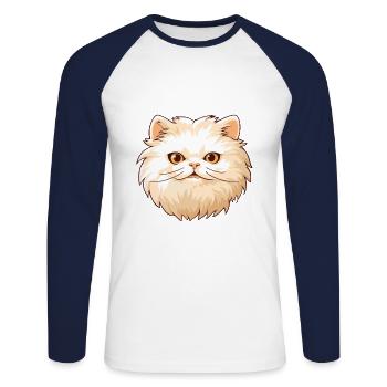Colorpoint chat persan dessin animé aquarelle clipart - T-shirt baseball manches longues Homme - blanc/marine - Devant - Nik (191cm)