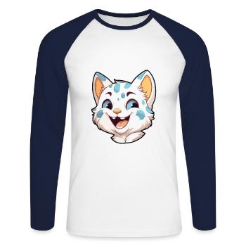 Australien tacheté brume chat dessin animé Art de l’aquarelle - T-shirt baseball manches longues Homme - blanc/marine - Devant - Nik (191cm)