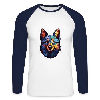 Schipperke chien race aquarelle verre Illustration - T-shirt baseball manches longues Homme - blanc/marine - Devant - Nik (191cm)